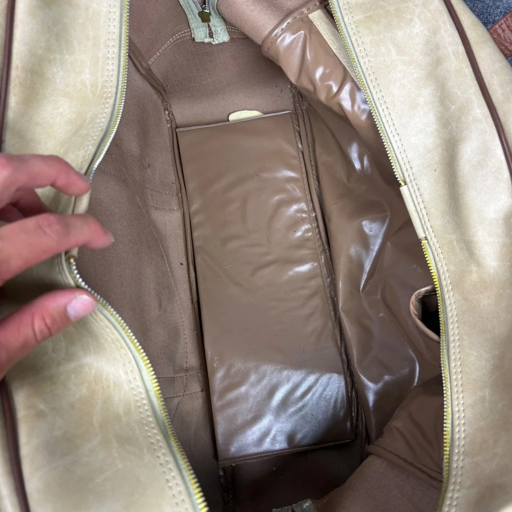 Vintage Carnaby Tennis Bag Racket Carrier Tan Brown Faux Leather Retro Sports